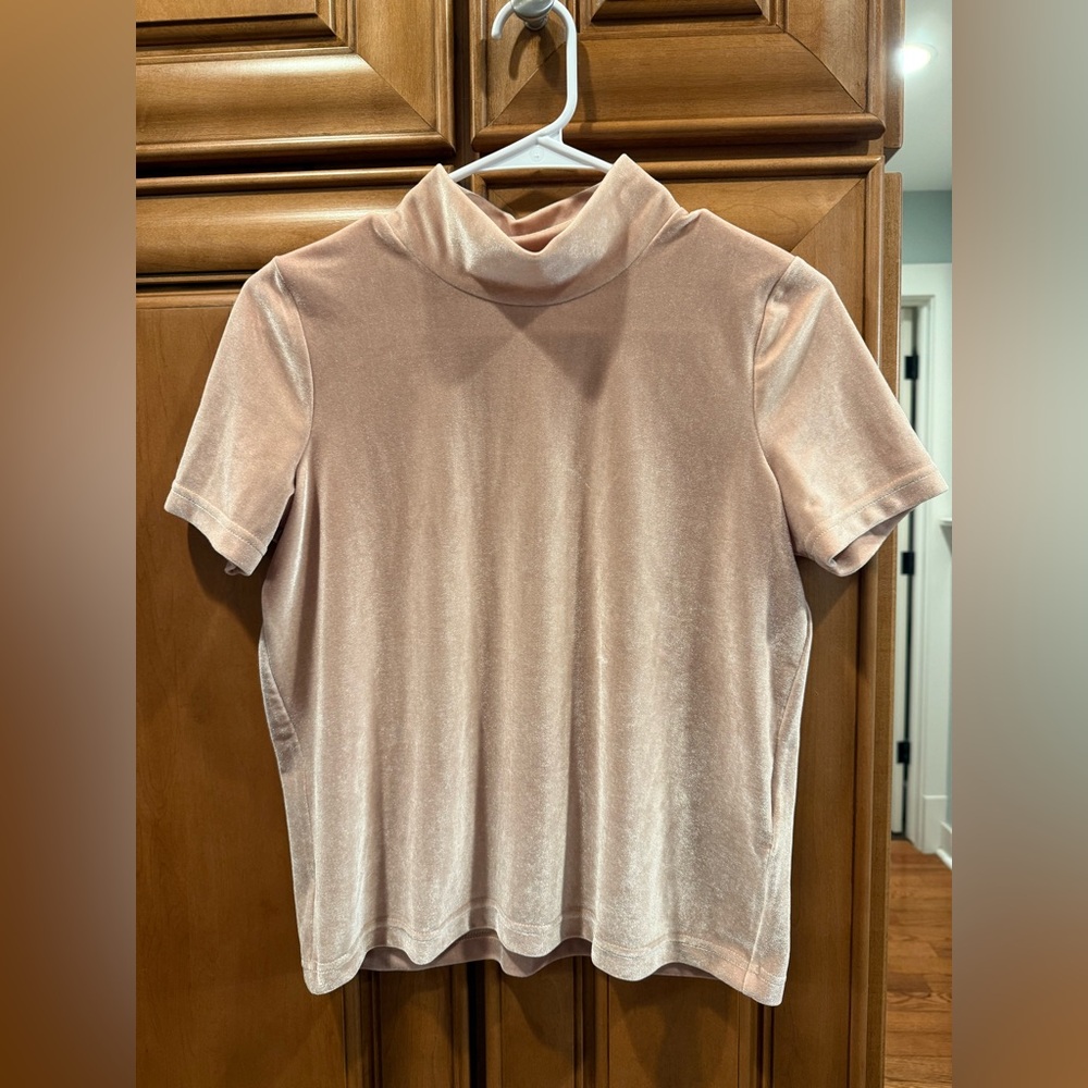 Madewell Velvet Short Sleeve Top - Soft Peach size XS